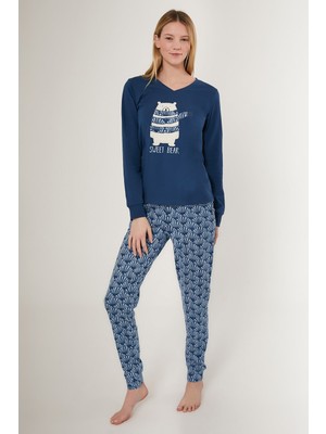 Arnetta Koyu Indgio Kadın Uzun Kol Pijama Takım