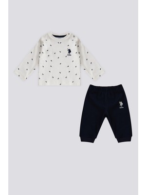 U.S. Polo Assn. Krem Çıtçıtlı Bisiklet Yaka Kiraz Desen Bebek 2'li Takım