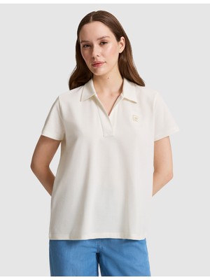 Pierre Cardin Kadın Ekru A Kesim Comfort Polo Yaka Basic Tişört 50325465-VR019