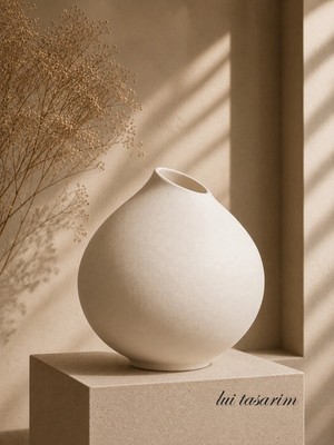 Lui Tasarım Modern Vazo Stonware Dekoratif Zarif Krem Rengi Seramik Valeria Vazo 26* cm