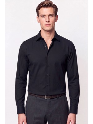 Efor Slim Fit Modal Kumaş Siyah Gömlek G 1609