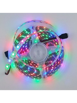 Oto Aksesuarcım Silikonlu Dış Mekan Iç Mekan Rgb Şerit LED Aydınlatma 5 Metre 60 LED Çok Renkli Rgb
