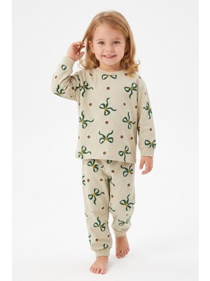 Modanino %100 Pamuk ve Baskılı Kız Çocuk Pijama Takımı 9-36 Ay 12741IS