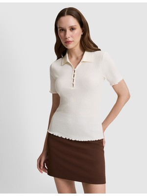 Pierre Cardin Kadın Ekru Slim Fit Polo Yaka Tişört 50325457-VR019