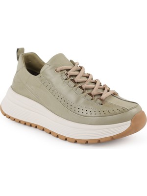 Mammamia Kadın Krem Hakiki Deri Comfort Sneaker Kalın Taban Bağcıklı Günlük Ayakkabı