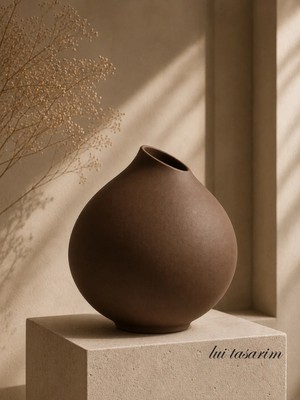 Lui Tasarım Modern Vazo Stonware Dekoratif Zarif Kahve Rengi Seramik Valeriavazo 26* cm