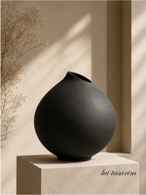 Lui Tasarım Modern Vazo Stonware Dekoratif Zarif Siyah Rengi Seramik Valeria Vazo 26* cm