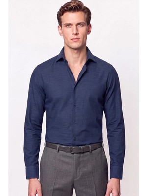 Efor Erkek Slim Fit İtalyan Yaka Lacivert Gömlek G 1610