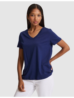 Pierre Cardin Kadın Lacivert Regular Fit V Yaka Basic Tişört 50326875-VR033