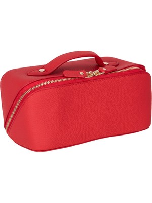 BloominBag Ella Terra Flame Scarlet Deri Seyahat ve Makyaj Çantası