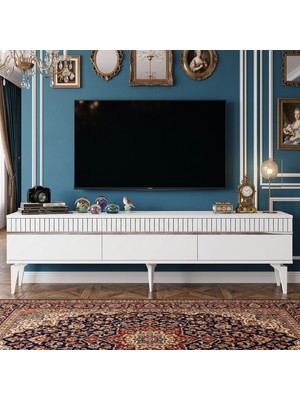 Yumedi Design TSA1844BS - Merfa Tv Stand , Tv Sehpası 180CM Beyaz-Silver