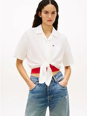 Tommy Hilfiger Kadın Tie Front Linen Gömlek