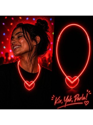 Magicool Neon Işıklı Fosforlu Kalp Parti Kolyesi Kırmızı Renk