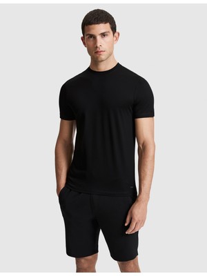 Pierre Cardin Erkek Siyah Slim Fit %100 Pamuk Bisiklet Yaka Likralı Basic Tişört 50321129-VR046