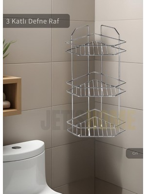 Jet's Home Banyo Rafı Mutfak Rafı Paslanmaz Baharatlık 3 Katlı Köşelik Şampuanlık Krom