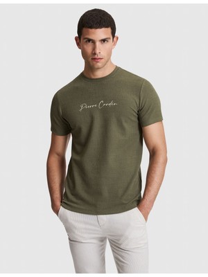 Pierre Cardin Erkek Haki Slim Fit  Bisiklet Yaka Tişört 50327858-VR027