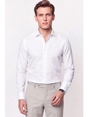 Efor Slim Fit Italyan Yaka Beyaz Gömlek G 1610