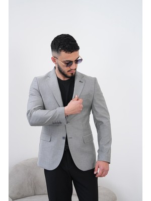 Dupont Classics Dupont Erkek Keten Slim Fit Blazer Ceket - 6 Drop Çift Yırtmaç Mono Yaka Spor Ceket