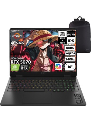 Hp Omen 16-AP0012NT Ryzen Aı 9-365 32-Gbddr5 4 Tbssd RTX5070 (8gb-Gddr7) 16" Wqxga 240Hz Windows 11 Home + Qb Sırt Çantası C12CGEAQB21