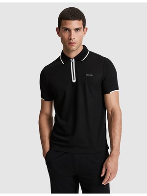 Pierre Cardin Erkek Siyah Slim Fit Fermuarlı Polo Yaka Tişört 50321185-VR046