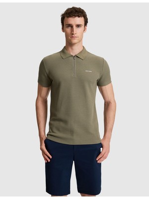 Pierre Cardin Erkek Haki Slim Fit Fermuarlı Polo Yaka Tişört 50327860-VR027