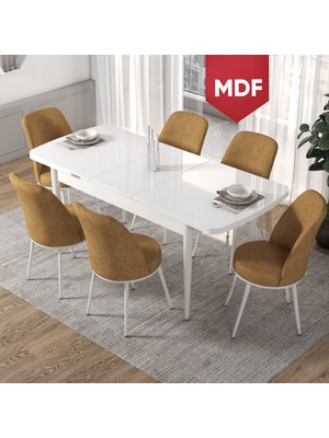 Canisa Concept Canisa Kor Serisi MDF 70 x 114 cm Açılabilir Beyaz Mutfak Masa Takımı