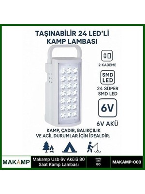 Ett Usv 6V Akülü 80 Saat Kamp Lambası Işıldak