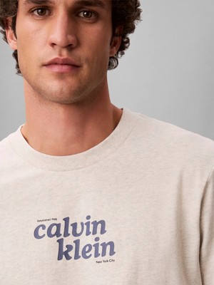 Calvin Klein Erkek Bej Calvin Klein Ss 20S Calvınkleın T, P4P Bej Erkek T-Shirt