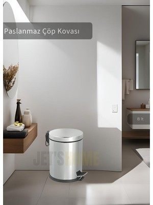 Jet's Home Pedallı Banyo Çöp Kovası Paslanmaz 8 Lt Mutfak Çöp Kutusu Gri