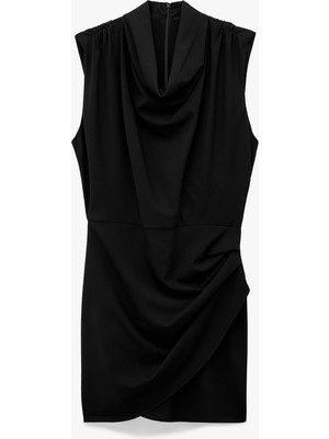 Koton Viskon Karışımlı Drape Detaylı Degaje Yaka Kolsuz Mini Elbise
