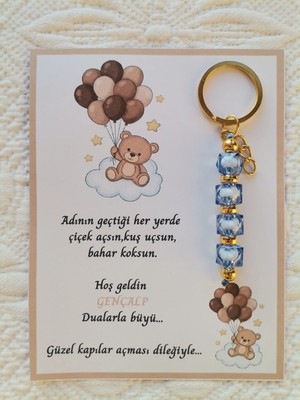 İ&DBABY 24 Adet Kahverenk Ayıcık Model Özel Tasarım Mavi Anahtarlık Hastane Yeni Doğan 40 Mevlidi Hediyelik