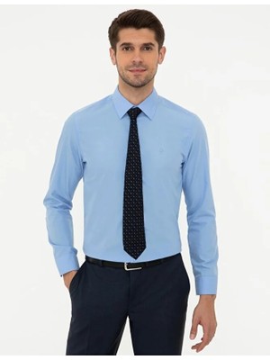 Pierre Cardin Erkek Koyu Mavi Slim Fit Saten Pamuk Gömlek