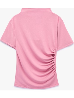 Koton Modal Kumaş Slim Fit Drapeli Kısa Kollu Geniş Dik Yaka Bluz