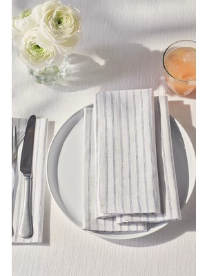 The White Company Rydal Çizgili Keten Pamuk 4'lü Peçete Seti