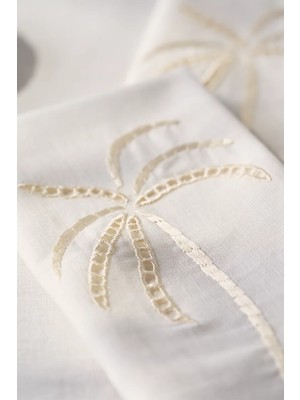 The White Company Palmiye Işlemeli Keten Pamuk 4'lü Peçete Seti
