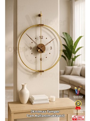 Elarque Duvar Saati Lüks Çift Çemberli Xl Boy Rosa Gold/ceviz , 60X75CM
