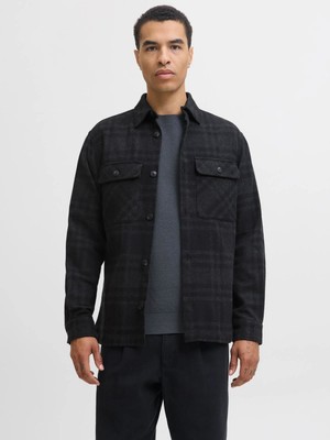 Jack & Jones Jprrayle Melange Check L/s Overshırt Sn Black Beauty