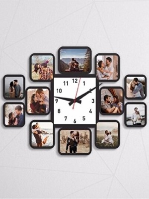 Elarque Duvar Saati 12 Fotoğraf Baskılı Ahşap , Kişisel Anılarla Dekorasyon