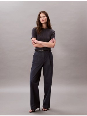 Calvin Klein Kadın / Kız Siyah Calvin Klein Cotton Chıno Pleated, Cge Siyah Kadın Pantolon