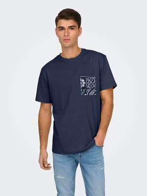 Only & Sons Onsperry Lıfe Reg Leaf Ss Pockettee Blue Nights