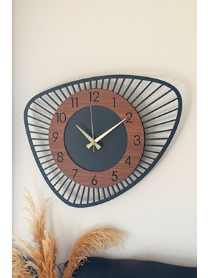 Elarque Duvar Saati Modern Dekoratif Ceviz Ahşap - 48 cm