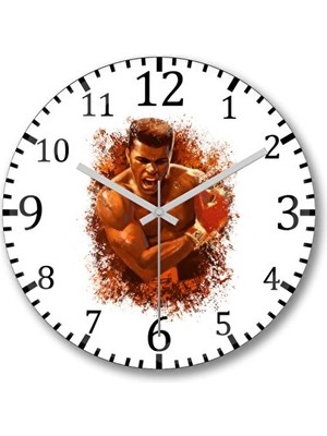 Elarque Duvar Saati Muhammed Ali Boks Temalı Bombeli Cam , Dinamik ve Şık Tasarım