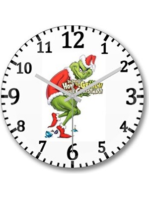 Elarque Duvar Saati Grinch Temalı Bombeli Gerçek Cam , Eğlenceli Dekorasyon