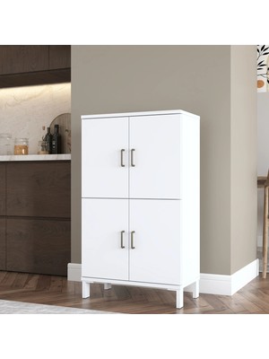 Rani KC116 Banyo Dolabı 4 Kapaklı 3 Raflı Çok Amaçlı Dolap Beyaz