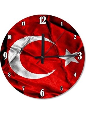 Elarque Duvar Saati Türk Bayrağı Dalgalanan 50CM Çap Dekoratif , Vatanseverlik ve Şı