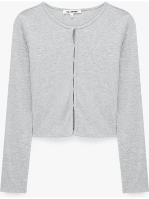 Koton Slim Fit Pamuklu Uzun Kollu Düğmeli Bisiklet Yaka Basic Tişört