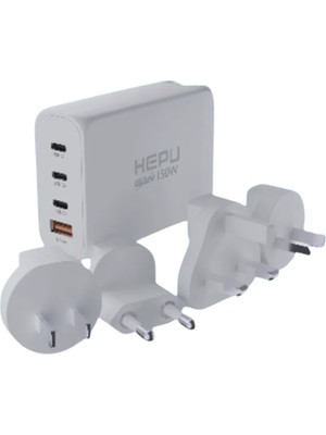 HEPU HP305 150W GaN Seyahat Adaptörü – 4 Farklı Ülke Uyumlu Başlık