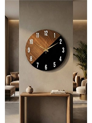 Elarque Duvar Saati Yılbaşı Temalı Ahşap ve Renkli Desenli Sessiz , 50 cm