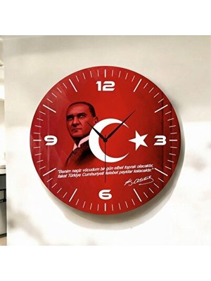Elarque Duvar Saati Renkli Atatürk Bayrak Desenli Öğretmen Yılbaşı Hediyelik , Ahşap