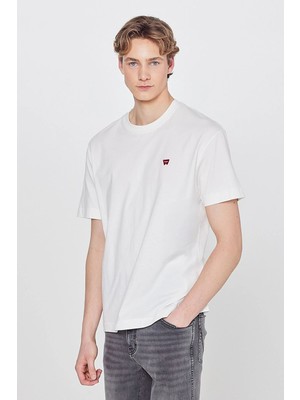 Wrangler Small Logo Bisiklet Yaka T-Shirt Off White